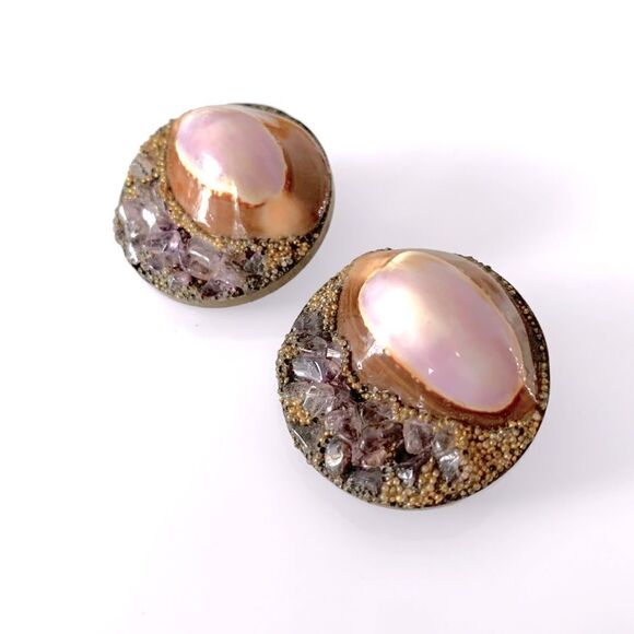 Purple Cowrie Crystal Druzy Earrings - Picture 1 of 4